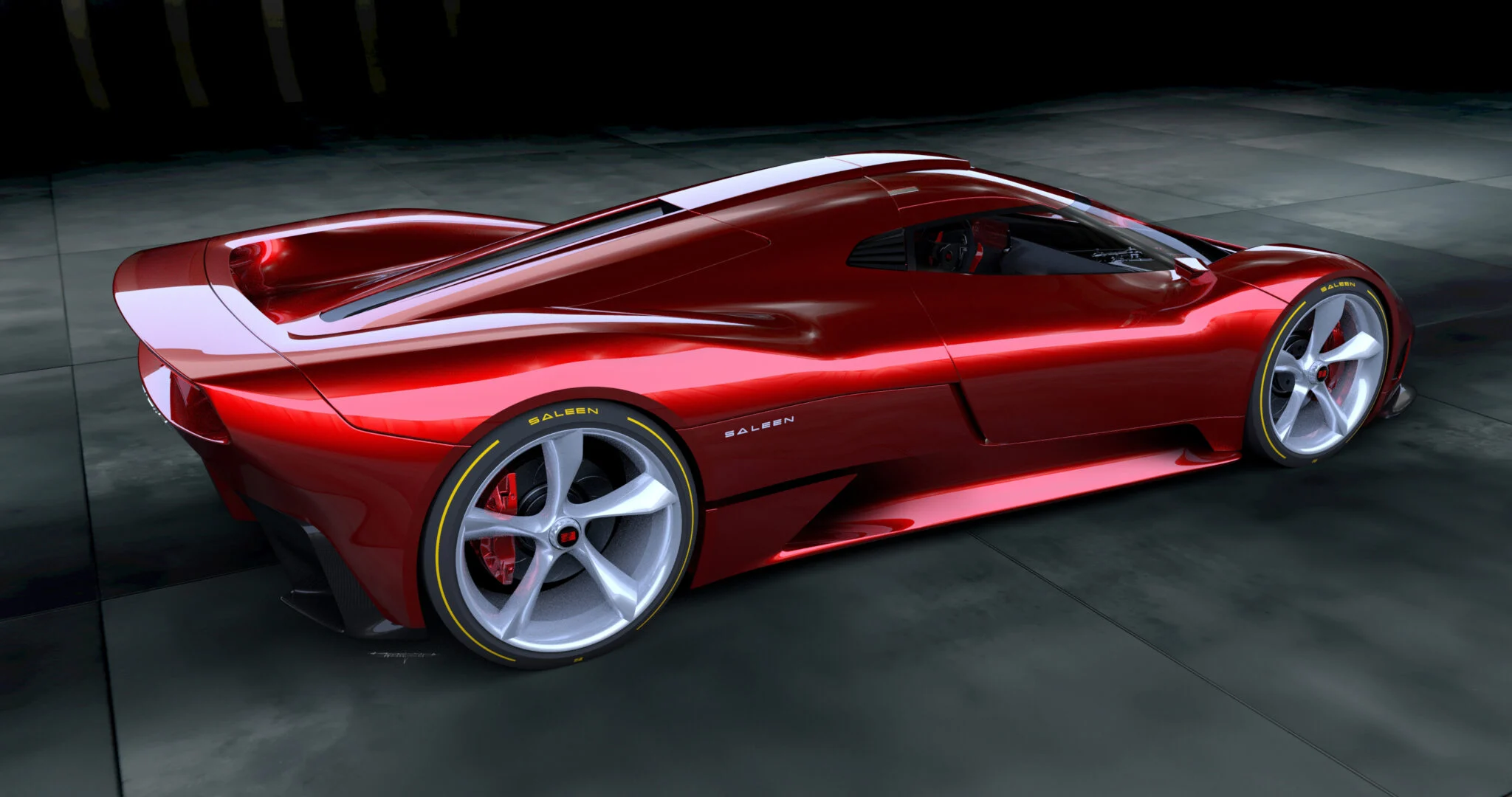 Saleen S11 design render, doors raised, rear view